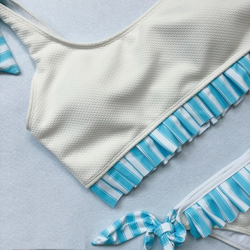 Горячие оборками Женские комплект бикини пикантное платье на одно плечо Push up