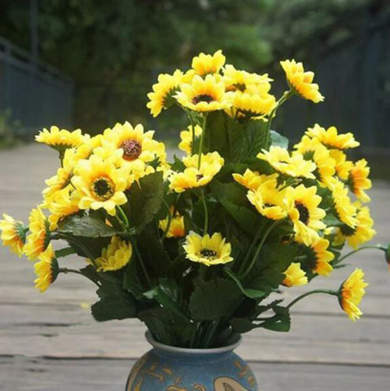 14 головы поддельные жёлтый подсолнух цветок из искусственного шелка свадебный