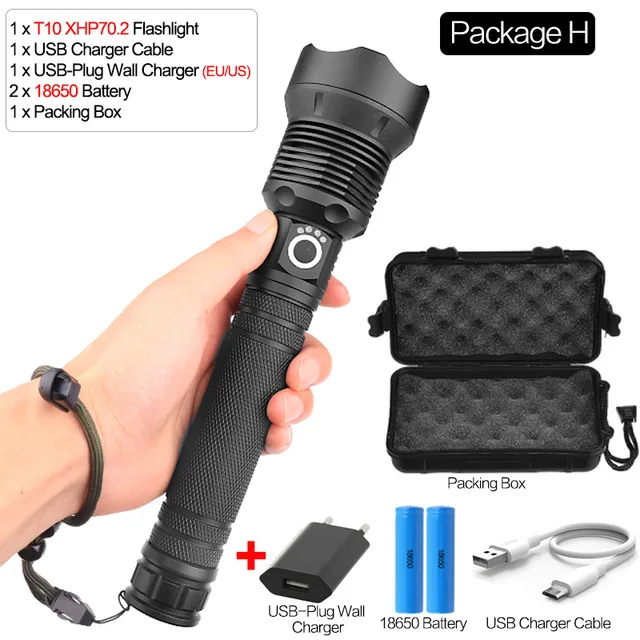 H Самый мощный XLamp xhp70.2 самый мощный фонарик с usb-зарядкой, светодиодный фонарь xhp70 xhp50, аккумулятор 18650 или 26650 для кемпинга - Испускаемый цвет: H