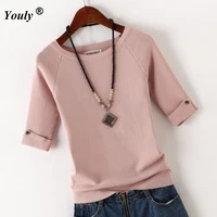 pullover sweater ice cotton knit tops women 2022 autumn casual tees shirt ladies round neck slim winter bottoming tops