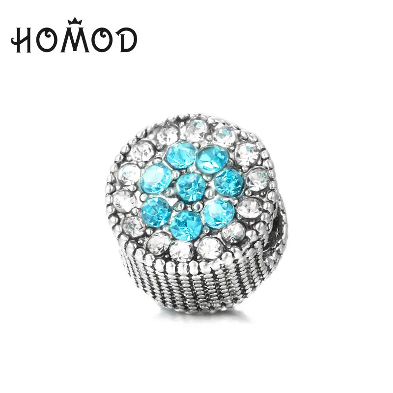HOMOD Кристалл посеребренный синий бисер Подходит для брендовых браслетов женщин