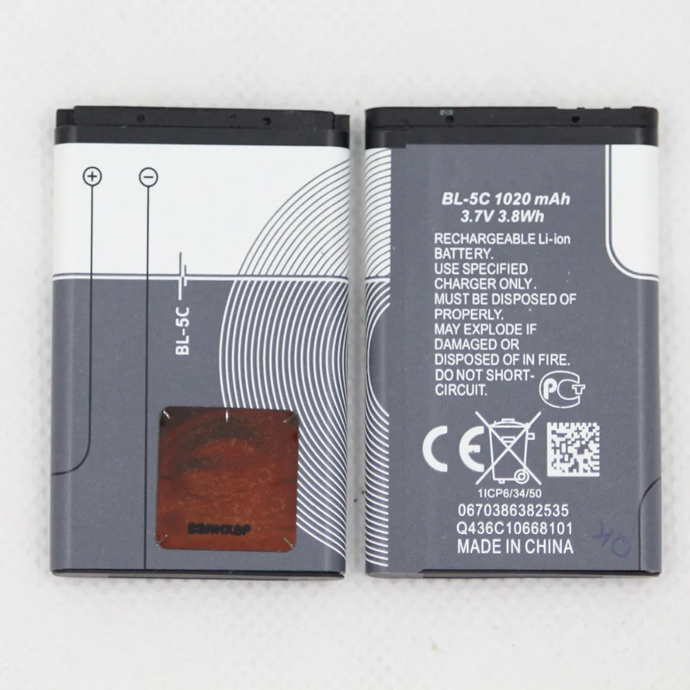 

Аккумулятор для Nokia 1020, BL-5C, 1000, 1010, 1108, 1110, 1112, E50, E60, N70, N71, N72, BL5C, 10 шт./лот, 1116 мА · ч