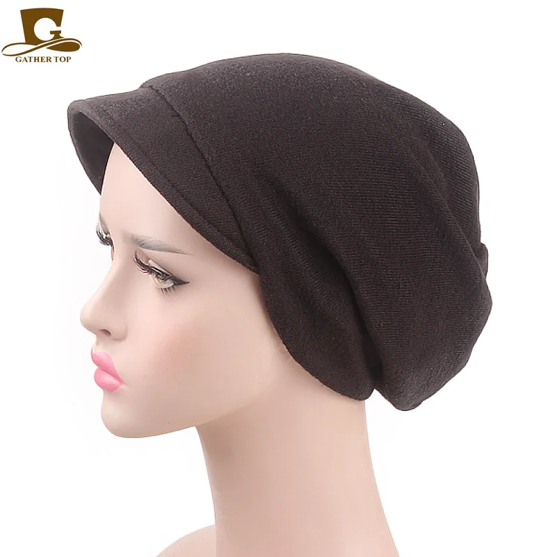 Женские зимние мягкие шерстяные шапки мешковатые береты шапочка с козырьком