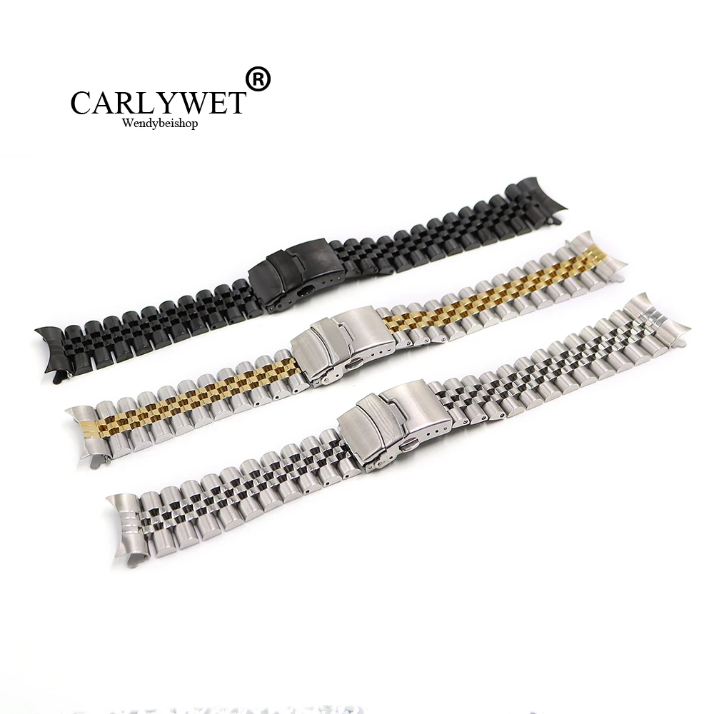 CARLYWET 22 мм полые Закругленные концы Твердые винтовые звенья нержавеющая сталь часы ремешок старый стиль юбилейный браслет двойной застежка
