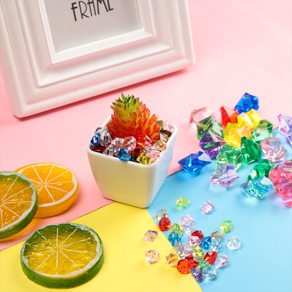 50Pcs/bag Colorful Acrylic Fish Tank Ornament Crystal Ice Cubes Stone Ice Rocks Vase Filler Pebble for Wedding Garden