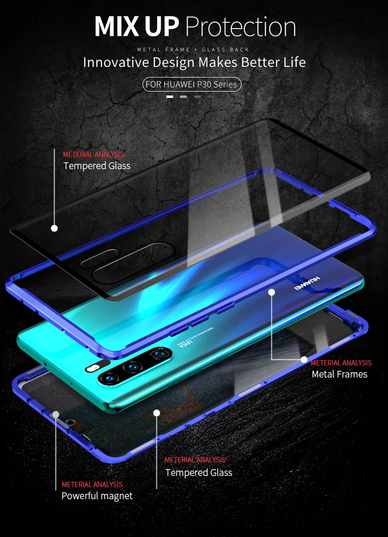Двусторонний прозрачный стеклянный Магнитный чехол для huawei P30 P20 mate 20 Pro Nova 3i 4 5 Pro 5i Honor 20 Pro 20i V20 Роскошный Полный Чехол