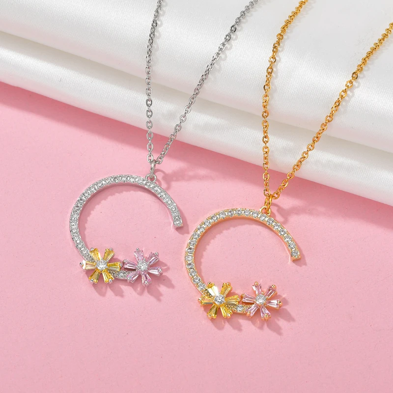 Красочный циркон цветок C буквы из нержавеющей стали цепь чокер с подвеской