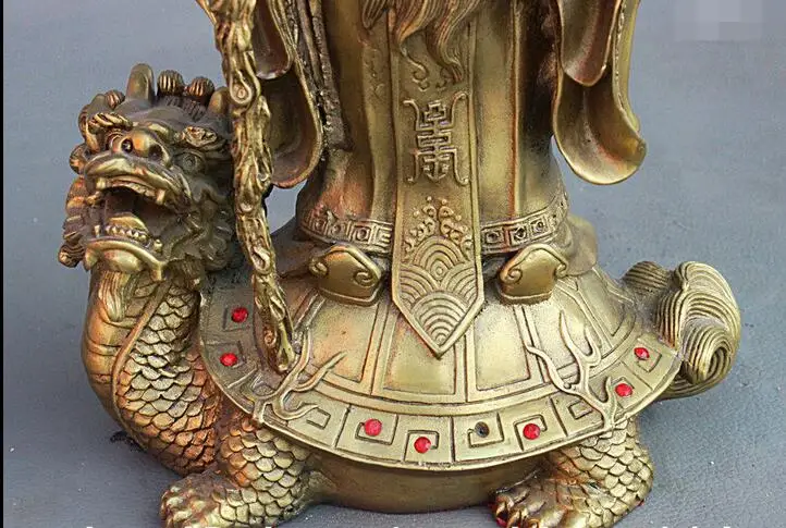 Быстрая 10 Народных Китай Латунь Стенд Дракон Черепаха Долголетия Шоу Бог Персик