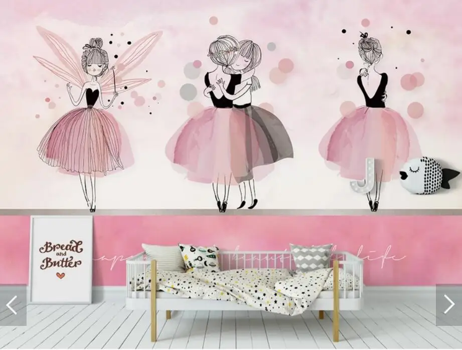 Розовые Обои для девочек Настенные обои детской спальни 3d настенные фрески