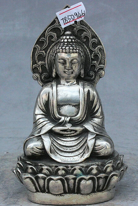 

decoration Tibet copper silver Tibetan Buddhism Silver Seat lotus Shakyamuni Sakyamuni Bowl Buddha Statue