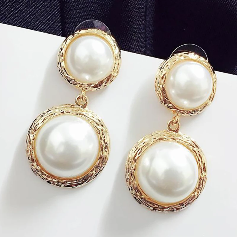 SRCOI Роскошные серьги с двойным искусственным жемчугом трендовые большие круглые