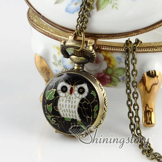 Медные бронзовые медные стильные ночные карманные часы с совой подвеской