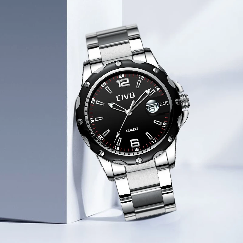 CIVO мужские кварцевые аналоговые часы водонепроницаемые из нержавеющей стали