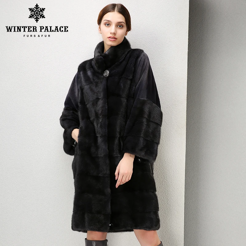 Зимние модные высококачественные женщины норковую пальто длинные с мехом