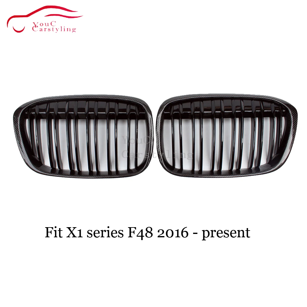 F48 Carbon Fiber Grille Car Styling Dual Slat Mesh for BMW X1 Series F48 2016 - present Front Bumper Kidney Grills