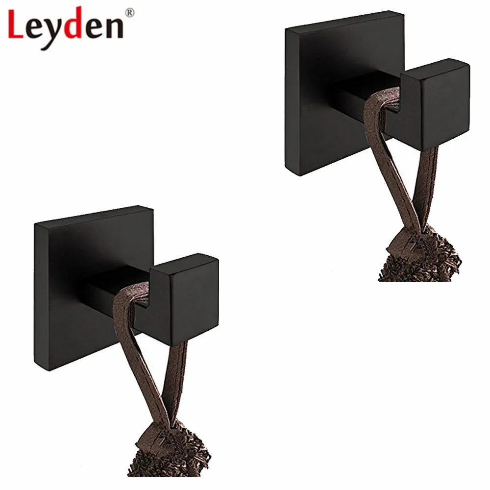 

Leyden Black 304 Stainless Steel 2pcs Robe Hooks Set Wall Mounted Clothes Hook Towel Hooks For Bathroom Accessories Set