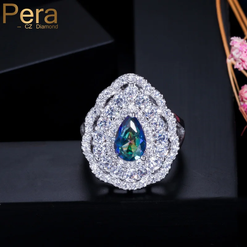 Пера CZ кольца новый модный бренд вечерние Серебристые Цвет светильник синий