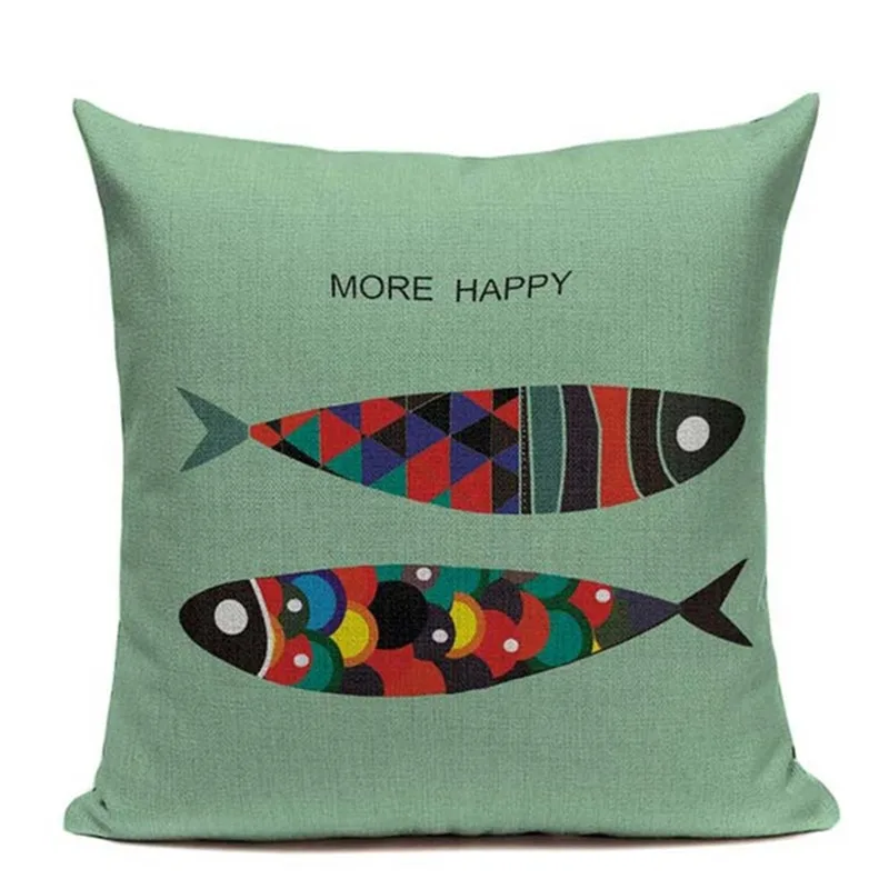 Модный чехол для подушки в скандинавском стиле с голубыми рыбками морской