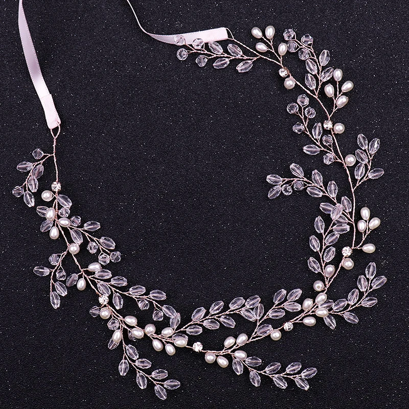 Тиара из розового золота обруч для волос жемчужины горный хрусталь украшения