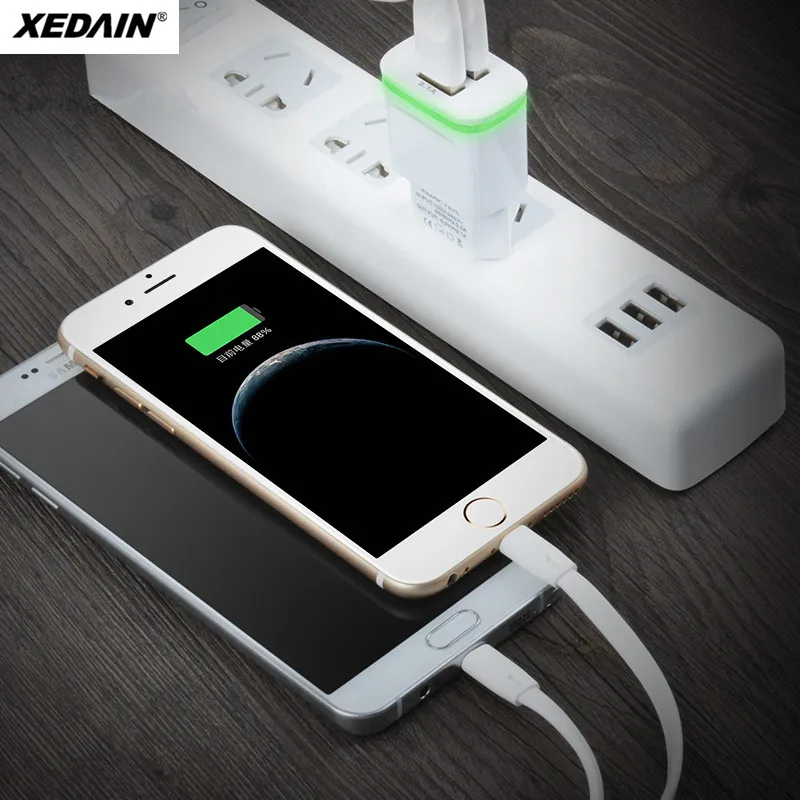 XEDAIN Высокое качество телефон USB быстрое зарядное устройство ЕС/США штекер 2.1A настенное зарядное устройство с двумя портами 2 USB светодиодный светильник адаптер питания для быстрой зарядки