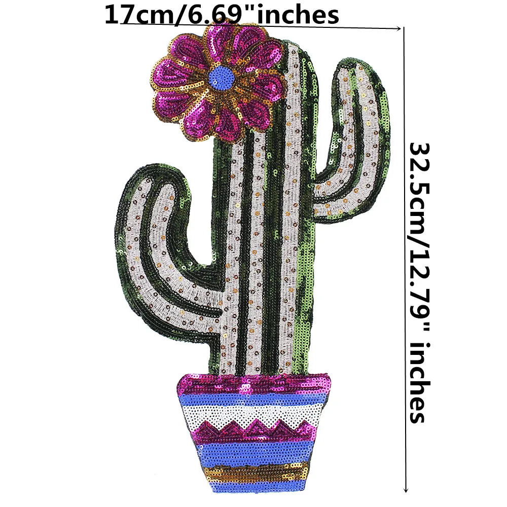 10 шт. большие блестки Патчи С КАКТУСОМ вышивка аппликация железная заплата с
