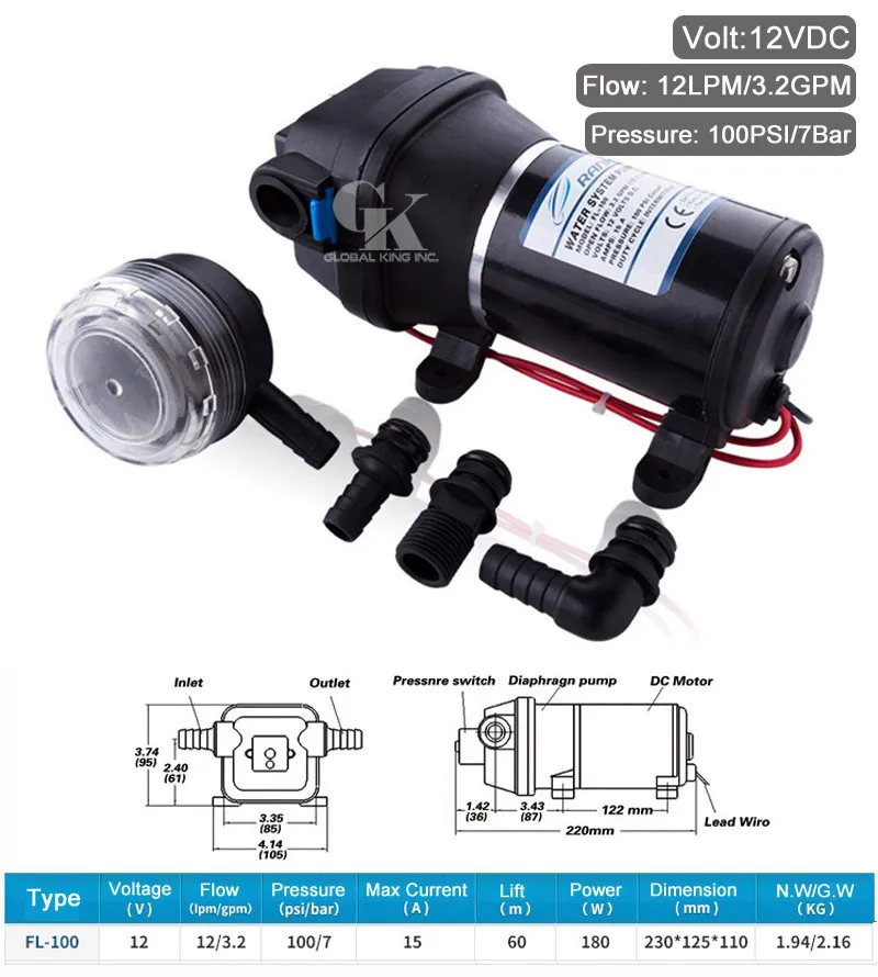 DC 12V самоподкачивающий мембранный насос 100PSI для яхты/автомобиля|pump for|diaphragm pumppump