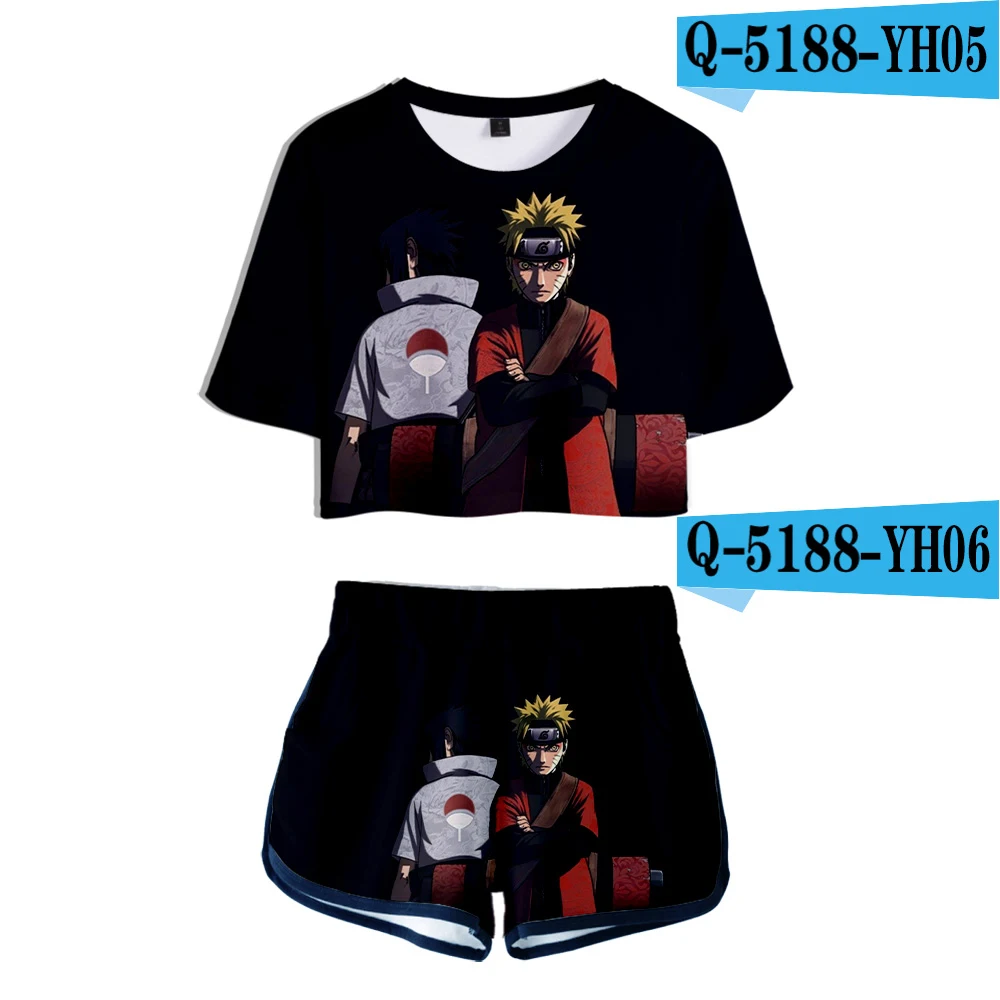3D HOKAGE женские комплекты из двух предметов Наруто с коротким рукавом летняя футболка+ шорты укороченный Модный летний сексуальный простой печатный набор - Цвет: YH05YH06