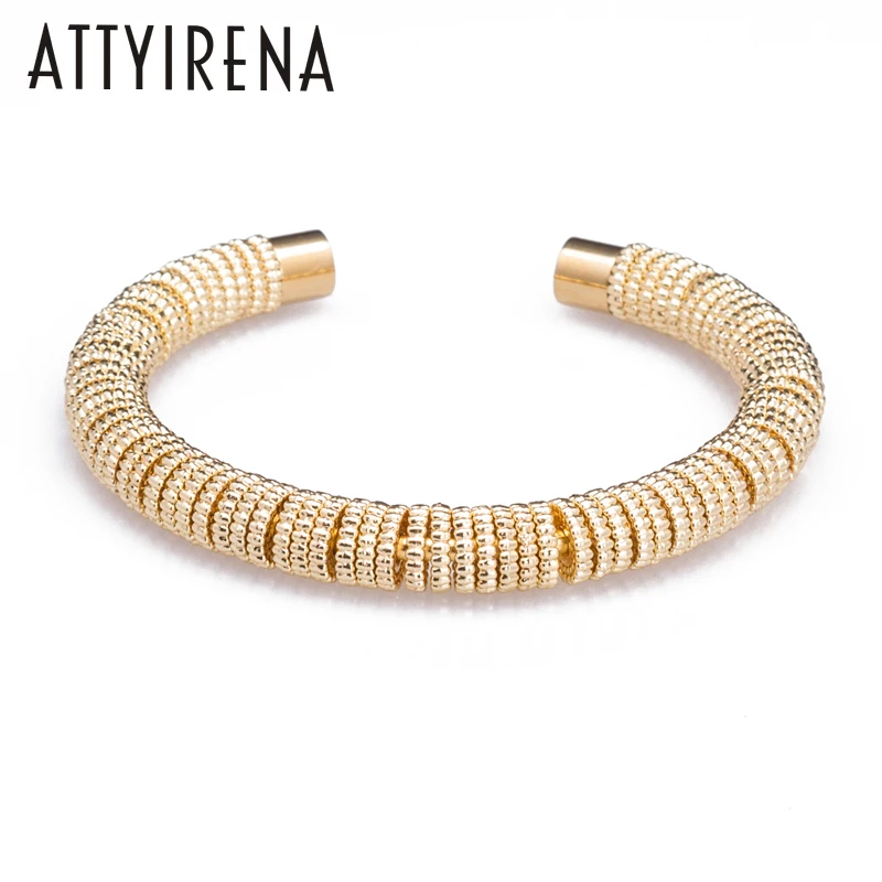 

ATTYIRENA 316L Titanium Steel Bangles With Gear Beads Men Trendy Metal Pure Gold Color Cuff Bangles