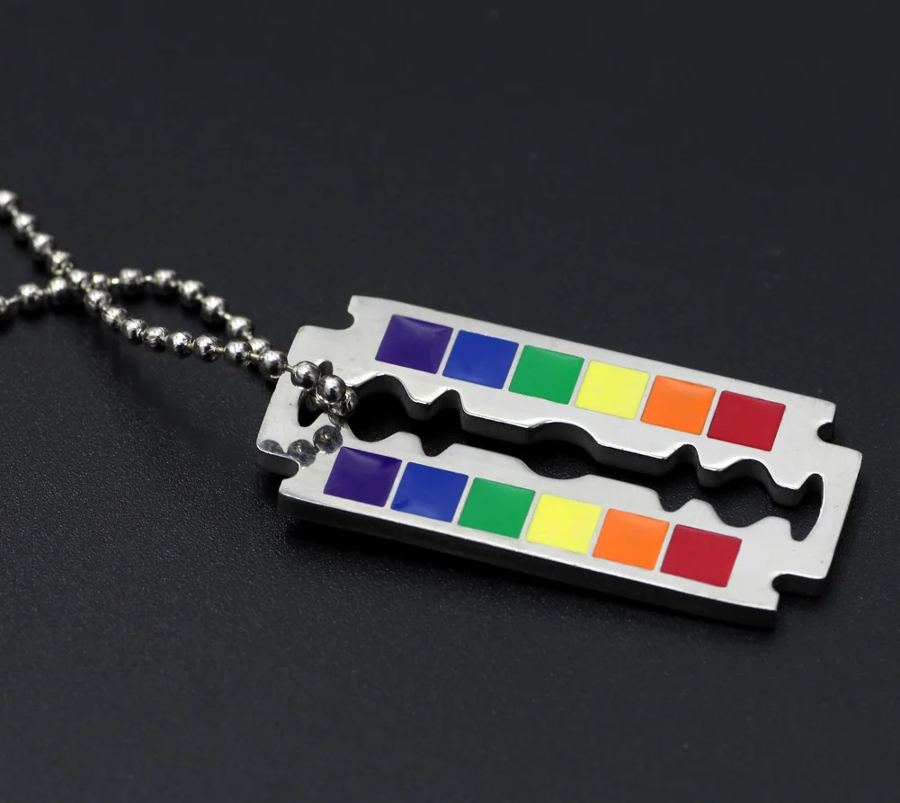 Бритвенное ожерелье с подвеской в виде радужного лезвия ЛГБТ геев и лесбиянок|razor