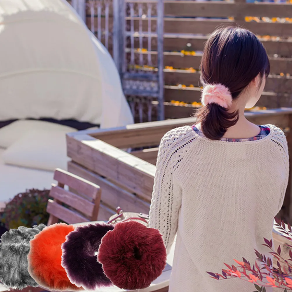 2018 зимняя женская мода 1PX резинка для волос из кроличьего меха эластичная лента с