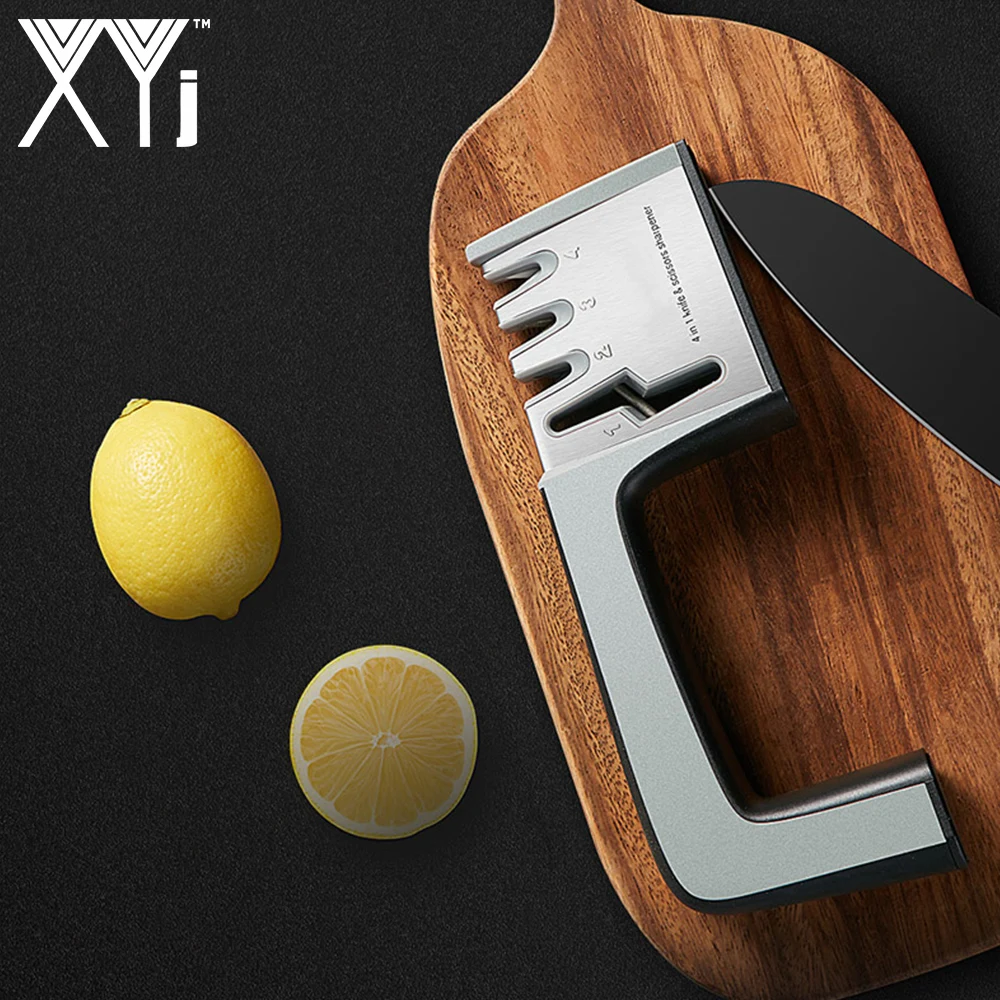 Кухонные ножи XYj точилки 4 в 1 кухонные и заточка для ножниц 3-ступенчатые ручные