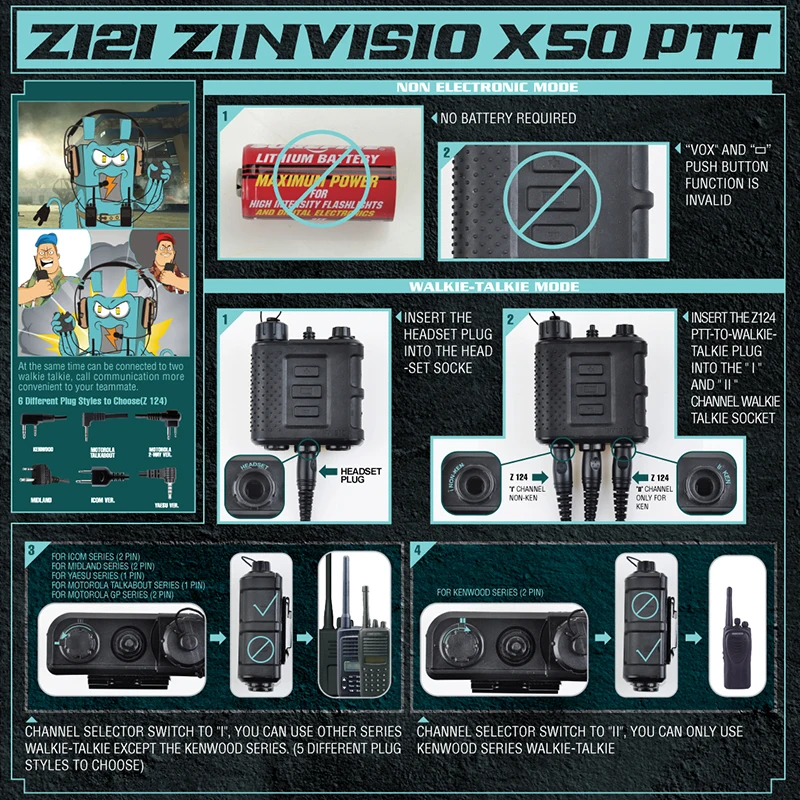 Z-tactical Airsoft Invisio X50 PTT Kenwood для Тактической Военной гарнитуры BAOFENG аксессуары для рации