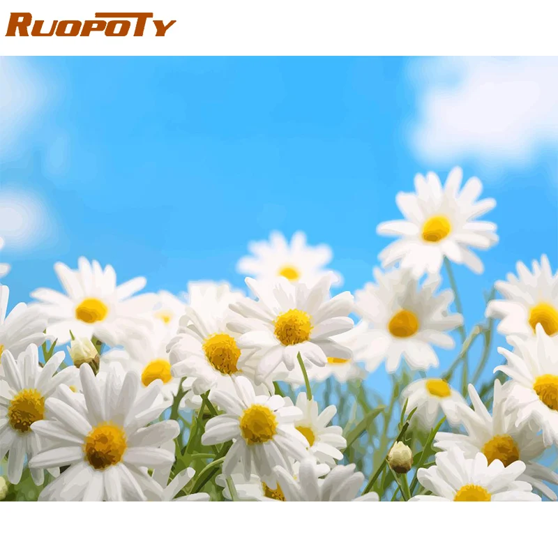 RUOPOTY рамка Хризантема Diy картина маслом по номерам набор цветы Раскраска по номерам настенная художественная картина для домашнего подарка декорации