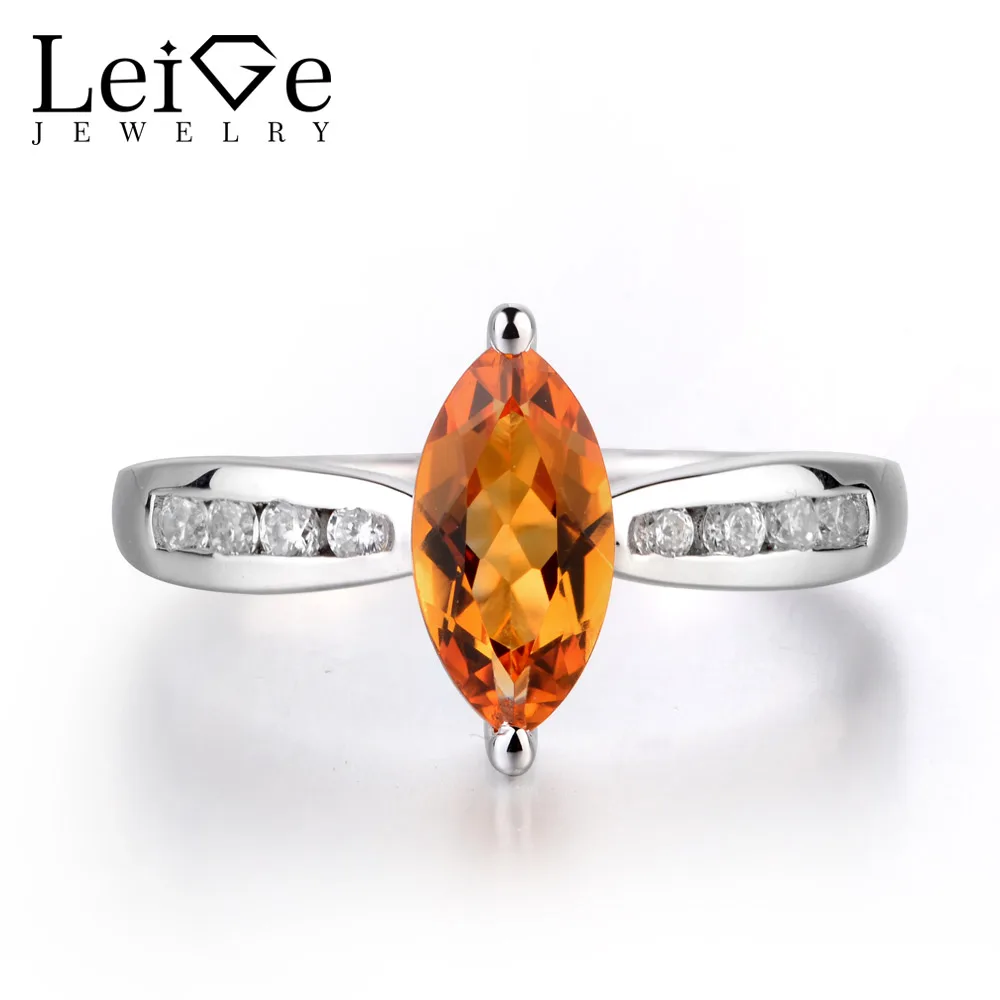 

Leige Jewelry Natural Citrine Ring Engagement Ring Marquise Cut Yellow Gemstone Solid 925 Sterling Silver Romantic Gift for Girl