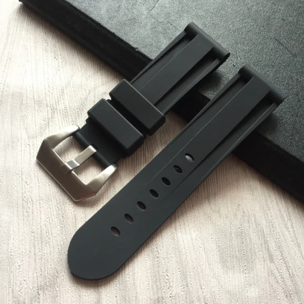 black silver buckle Резиновый ремешок 24 мм черный синий водонепроницаемый силиконовый резиновый ремешок для часов Ремешок Для Panerai С PAM Man аксессуары инструмент - Цвет ремешка: black silver buckle