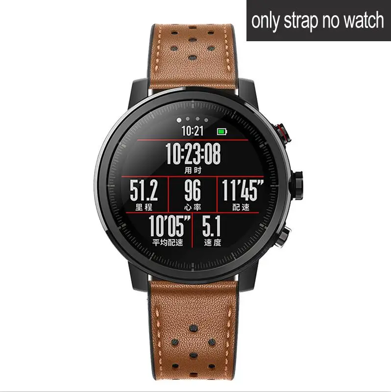 Ремешок из натуральной кожи Amazfit 22 мм для оригинальных смарт-часов Xiaomi Huami Amazfit Stratos Pace 2, Браслет samsung gear S3 - Цвет: type 2 brown