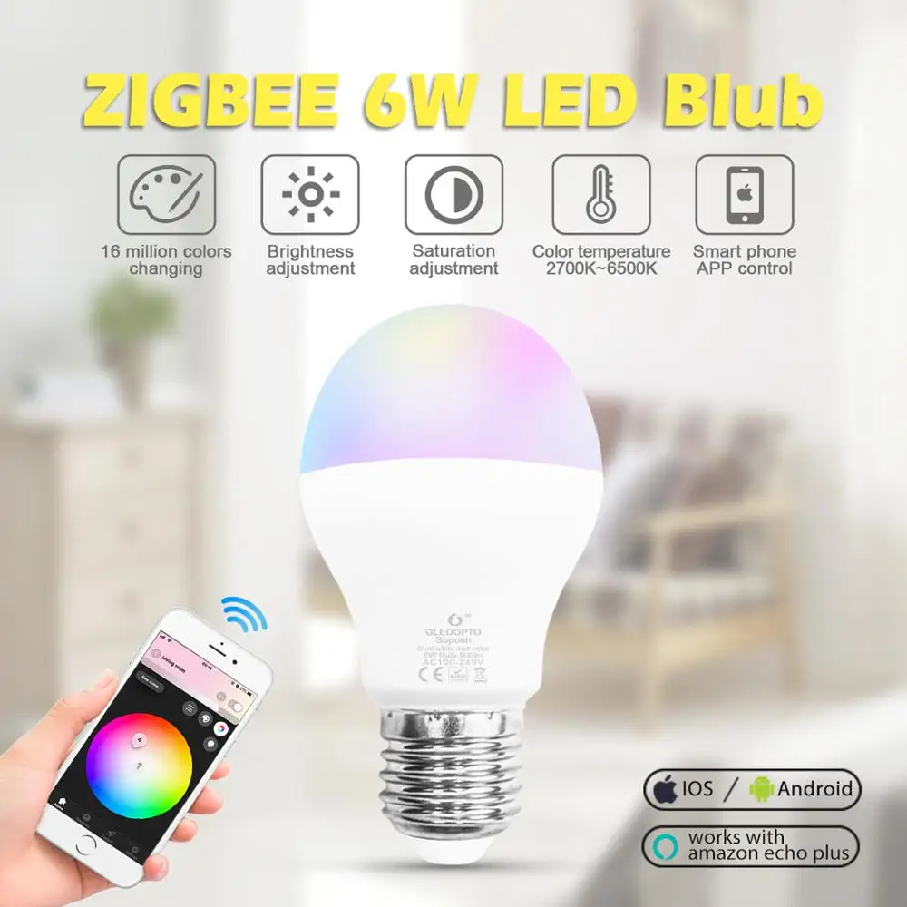 G светодиодный OPTO 6 Вт RGBCCT лампы Zigbee красочные умный светильник совместимы с