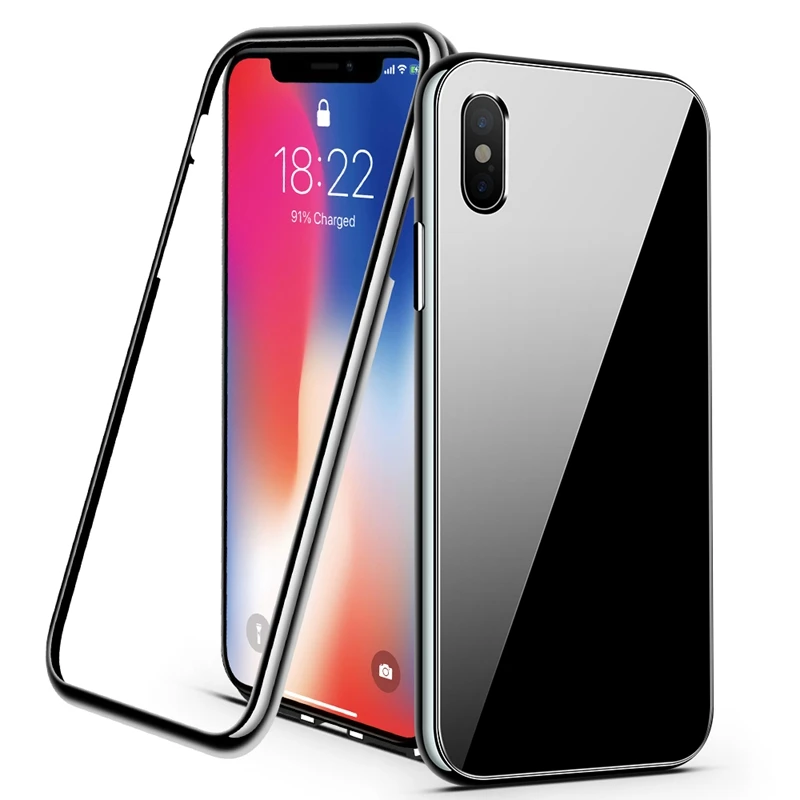 Роскошный Магнитный флип-чехол для iPhone X XS XR MAX 7 8 Plus 11 11 Pro Max PC Border закаленное стекло задняя крышка