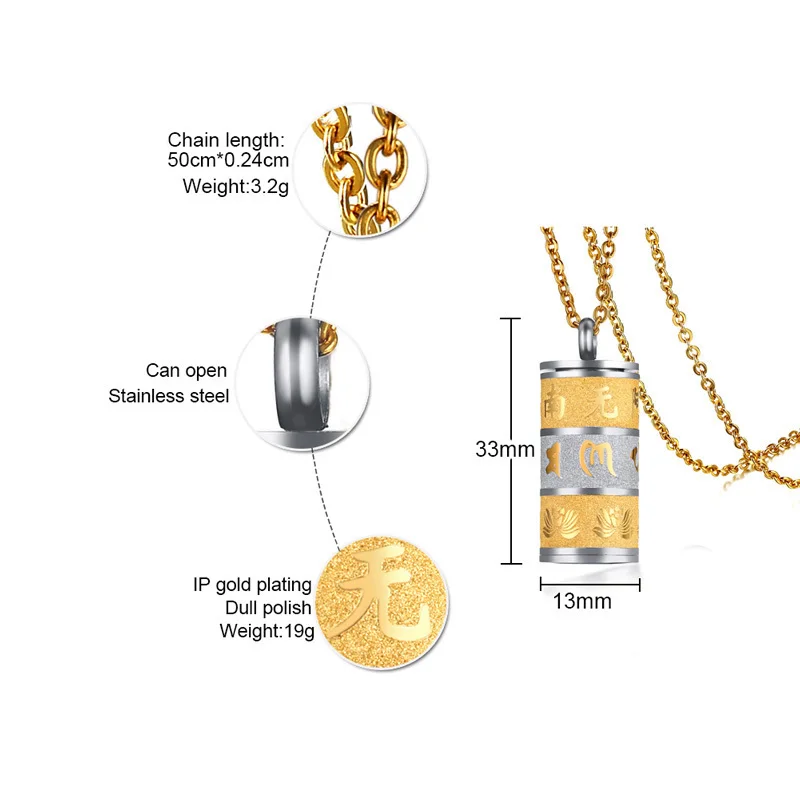 Vnox может открыть Молитвенное Колесо пепел кулон для мужчин ожерелье Матовая