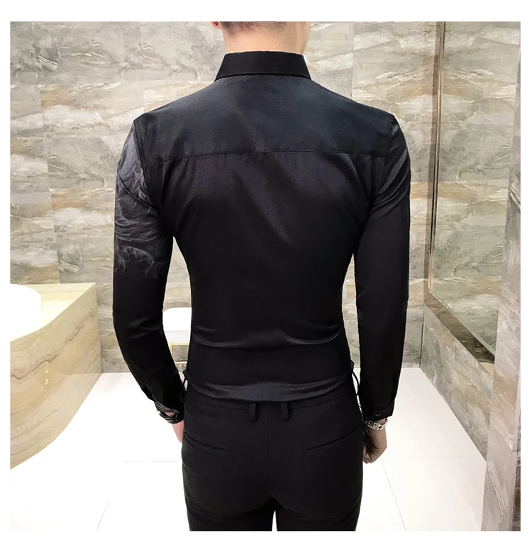 Платье рубашка Корейская одежда мужская рубашка camisa social Повседневная приталенная мужская с принтом вечерние рубашки для клуба Camisa Masculina