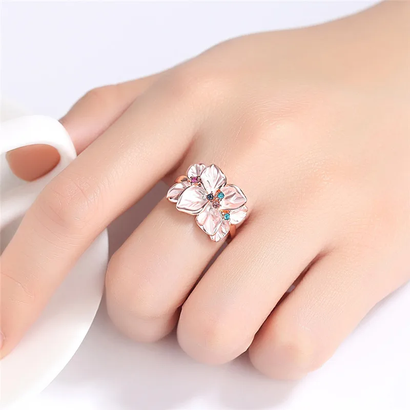 Роскошные модные AAA циркон кольцо Женская розовое золото цветок для женщин