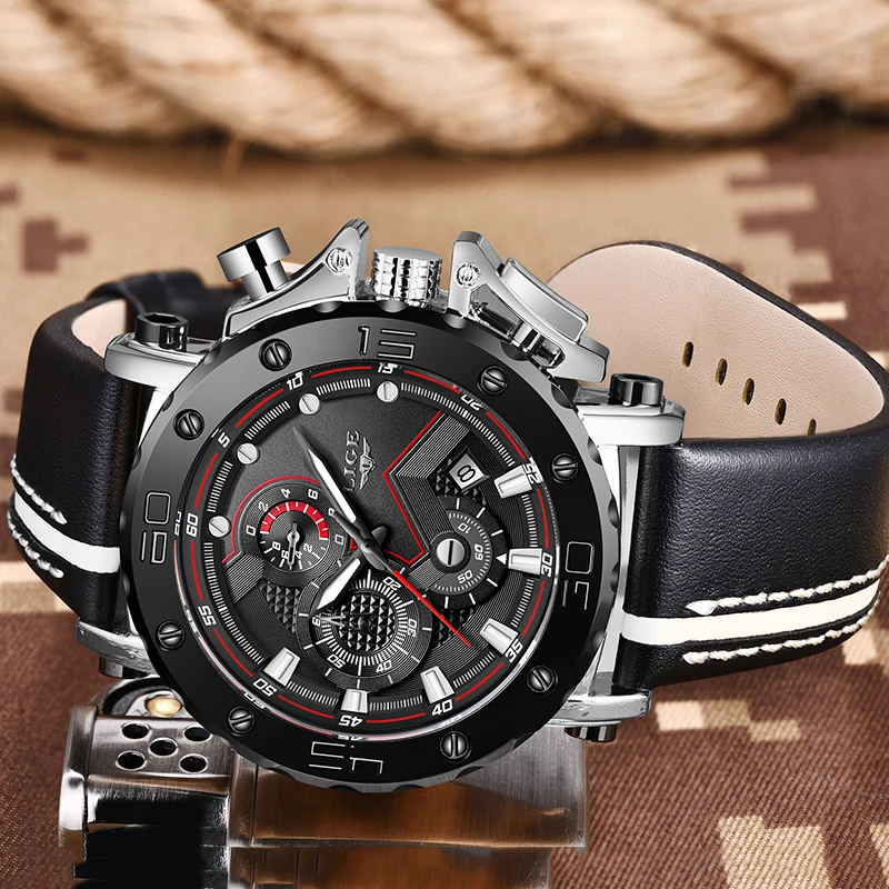 LIGE мужские часы Лидирующий бренд Роскошные военные спортивные кожаные