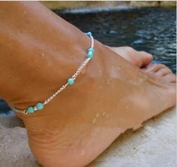 2022 new women bangle unique hand beads anklets personality girls silver plated chain ankle bracelet adjustable foot jewelry