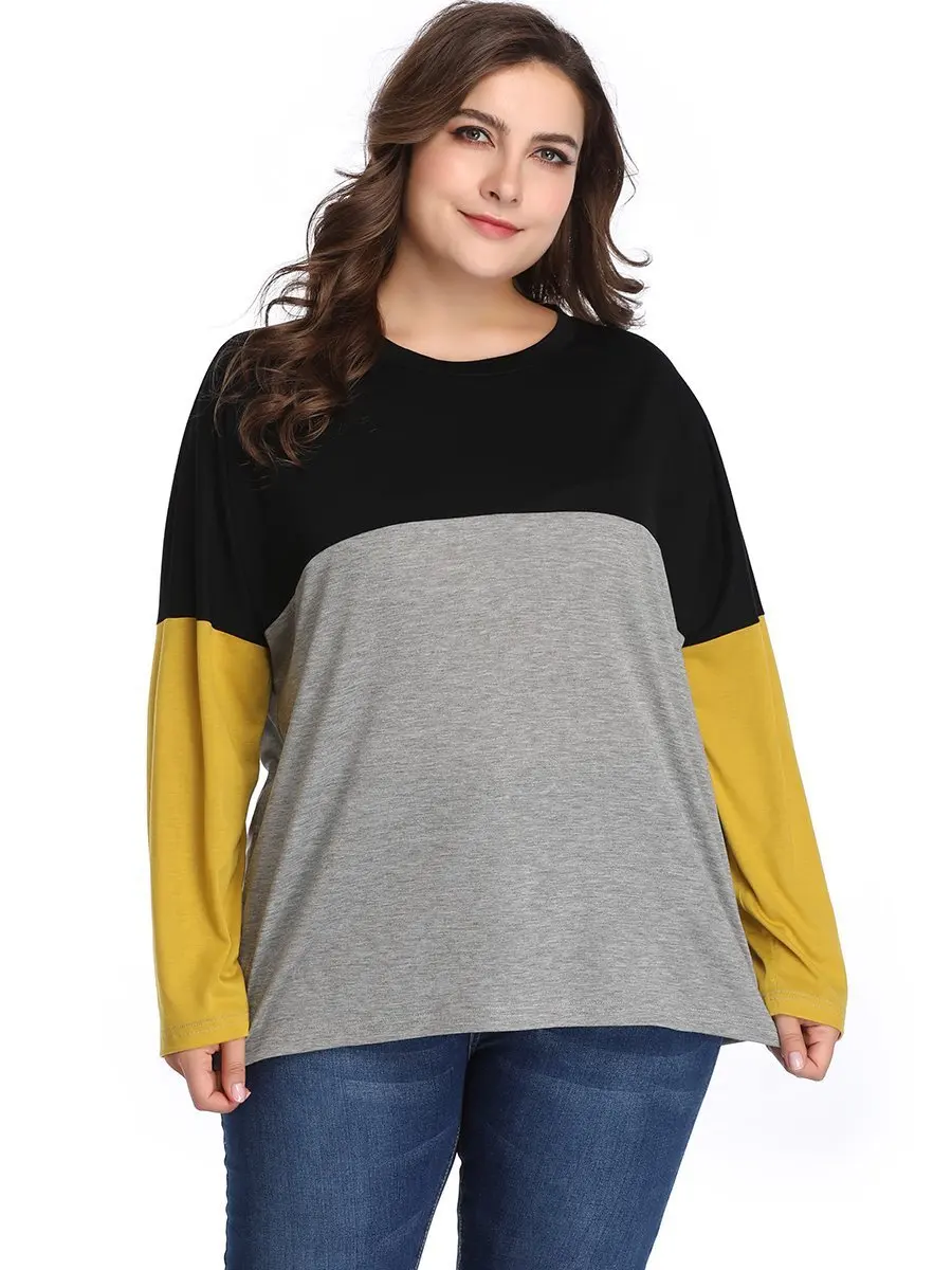 5XL размера плюс, повседневная женская блузка с круглым вырезом и длинным рукавом, разноцветная Элегантная Женская туника, топы, женская Свободная блуза, блузка, рубашка
