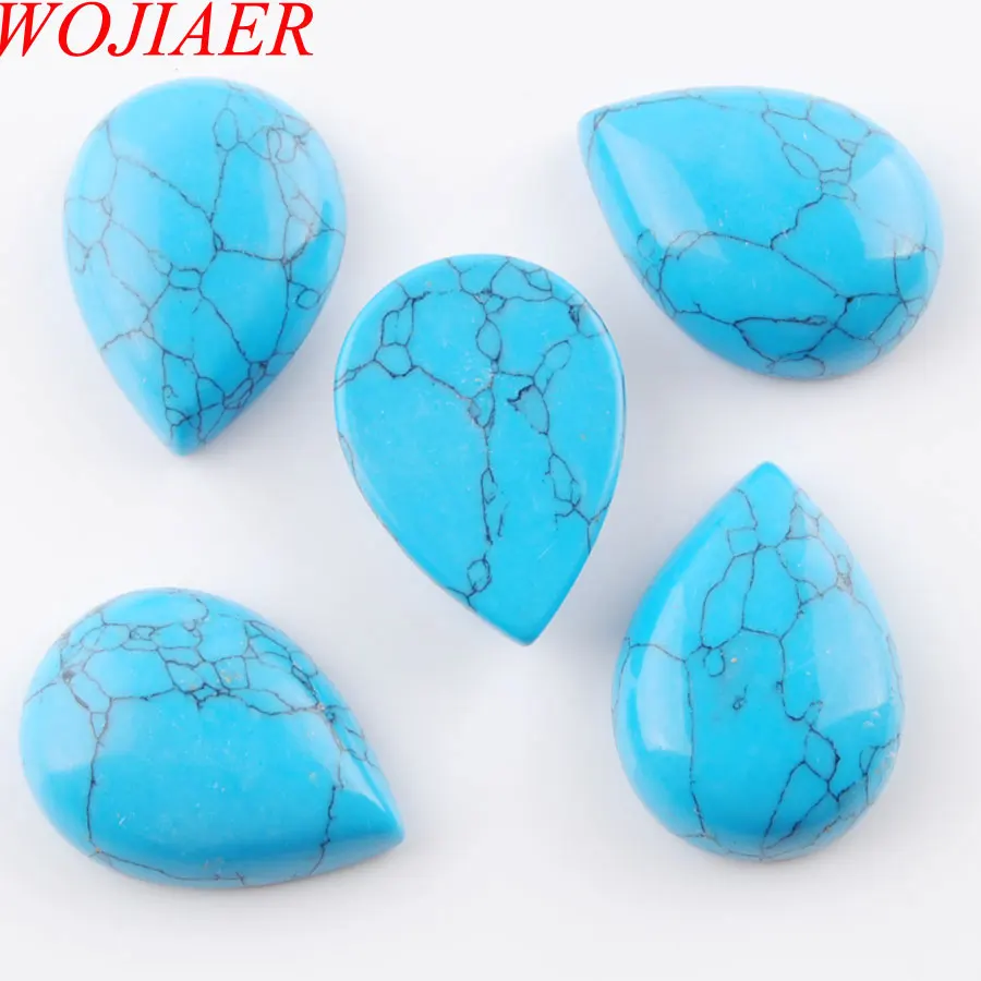 Blue Turquoise U3227 WOJIAER натуральный драгоценный Камень Каплевидный кабошон кабина без отверстия 18x25x7 мм ювелирных изделий 5 шт. PBU324 - Цвет: Blue Turquoise U3227