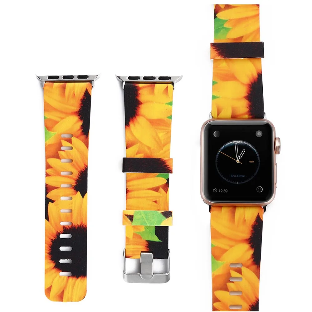 Цветочные полосы для Apple watch Series 5 4 3 2 1 40 мм 44 мм силиконовый ремешок с принтом для iWatch Series 4 3 2 38 мм 42 мм