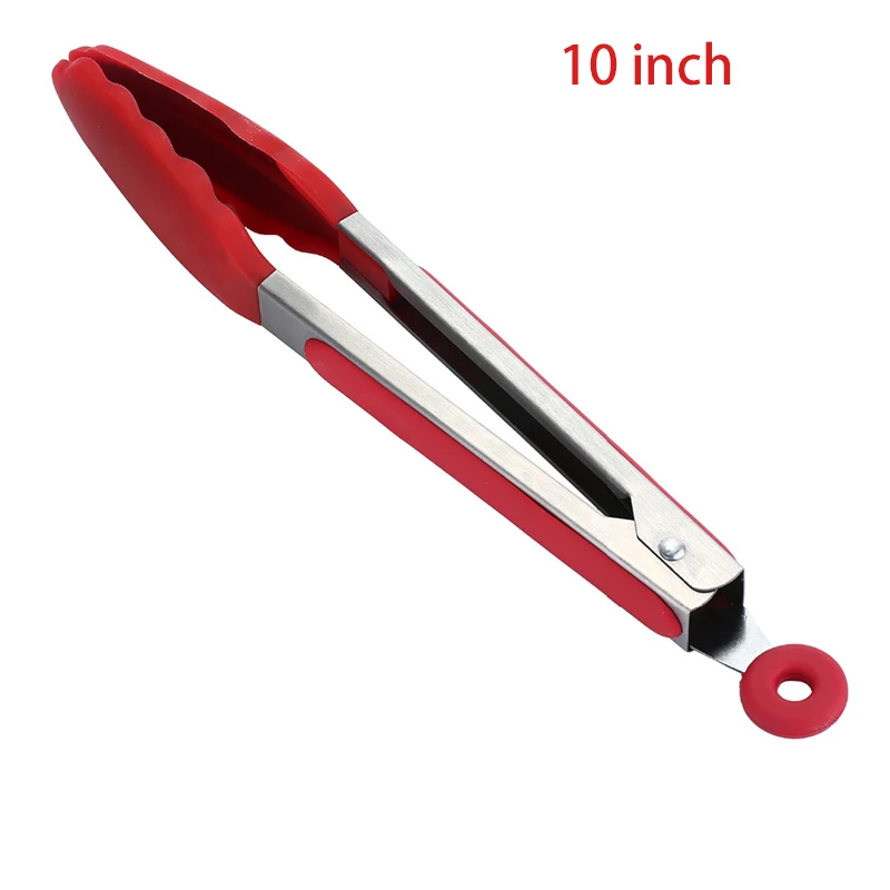 10 inch Силиконовые кухонные щипцы, большой размер, ручка, для приготовления пищи, зажим, аксессуары для кухни, для приготовления салата, сервировки барбекю, инструменты - Цвет: 10 inch