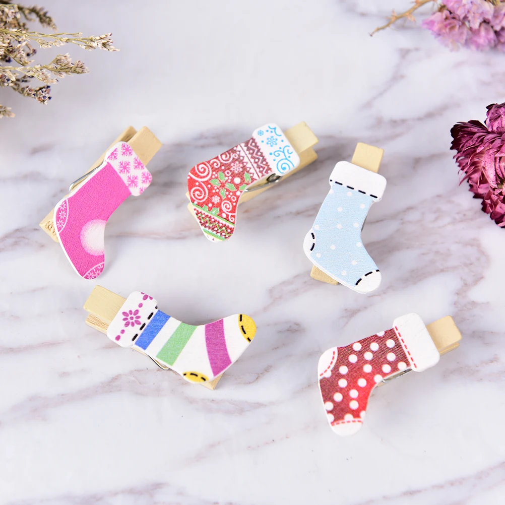 

10Pcs Christmas Wood Clips Christmas Sock Clips For Christmas Tree Wedding Decorative Crafts House Ornaments 35x20mm