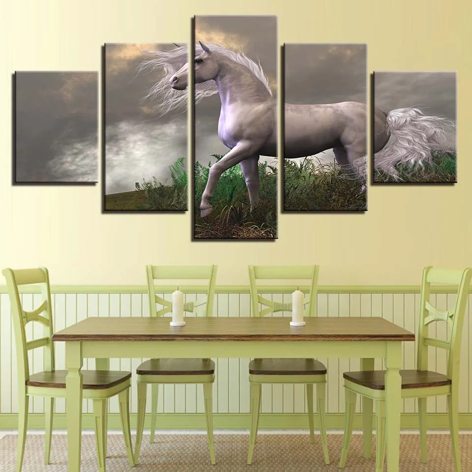 Картина на холсте с рамкой HD принты домашний декор 5 шт. животное лошадь настенное