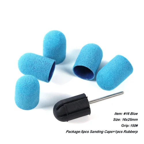 NO.16 Blue STZ, 5 шт. шлифовальных лент для ногтей, машинная ручка 150# шлифовальные колпачки с резиновым кофе, УФ-гель для удаления ногтей, сверла для ногтей, Маникюрный Инструмент#721 - Цвет: NO.16 Blue